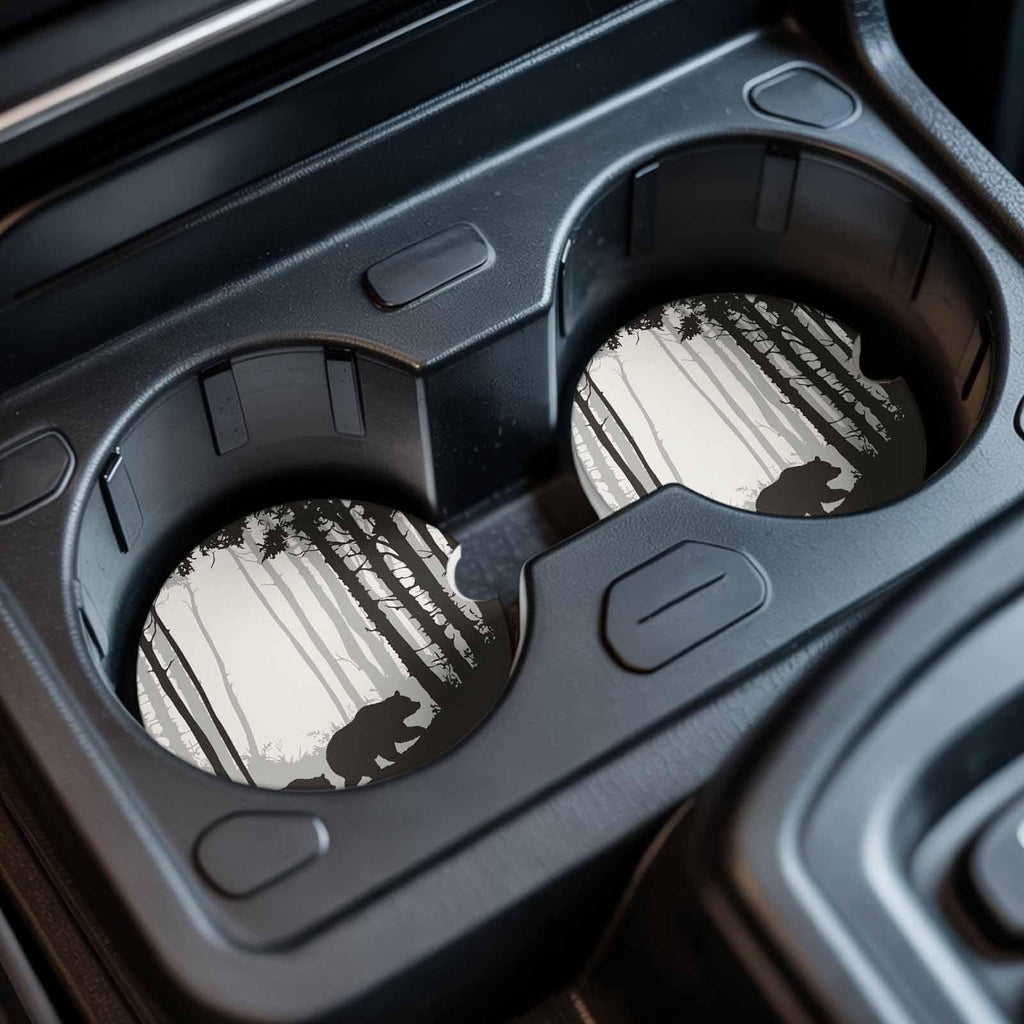 Black Gray Ceramic Car Cup Holder Coasters 2 Pack S165