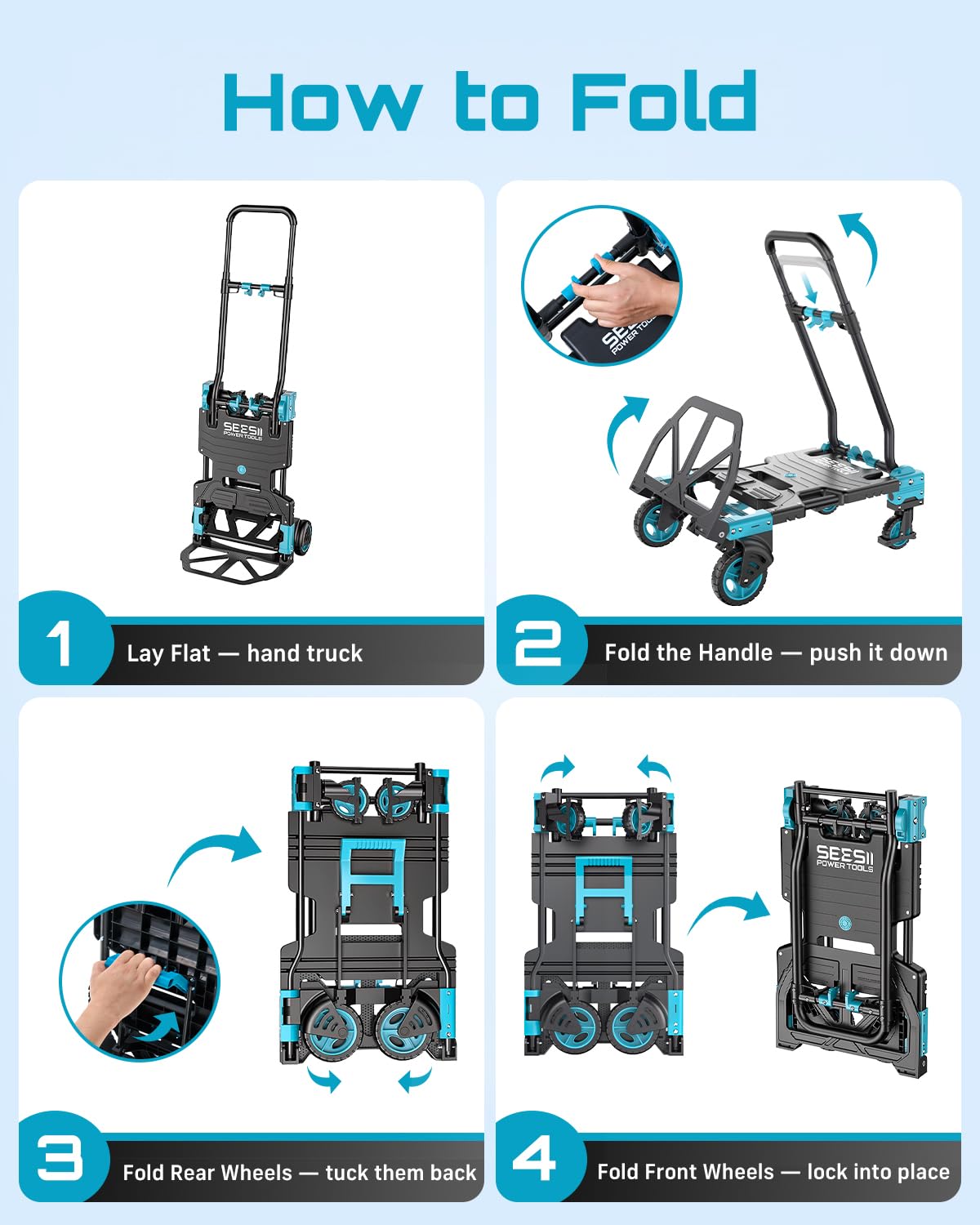 2-in-1 Folding Hand Truck, 330lb Dolly Cart with Wheels, Blue Z411