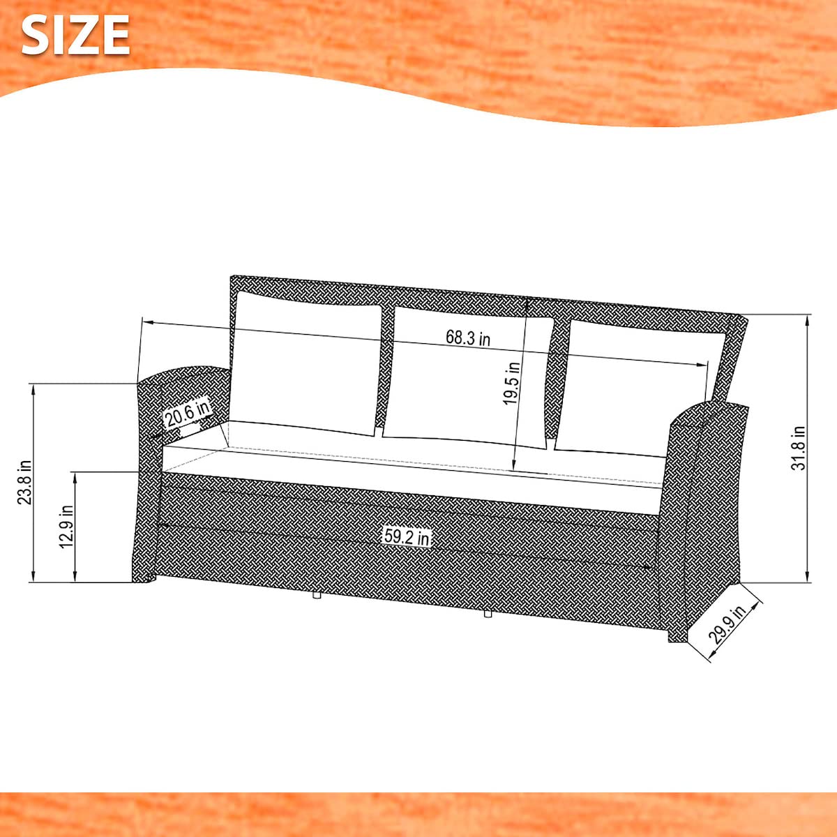 Light Grey Cushions Wicker 1-Piece Patio Sofa L743