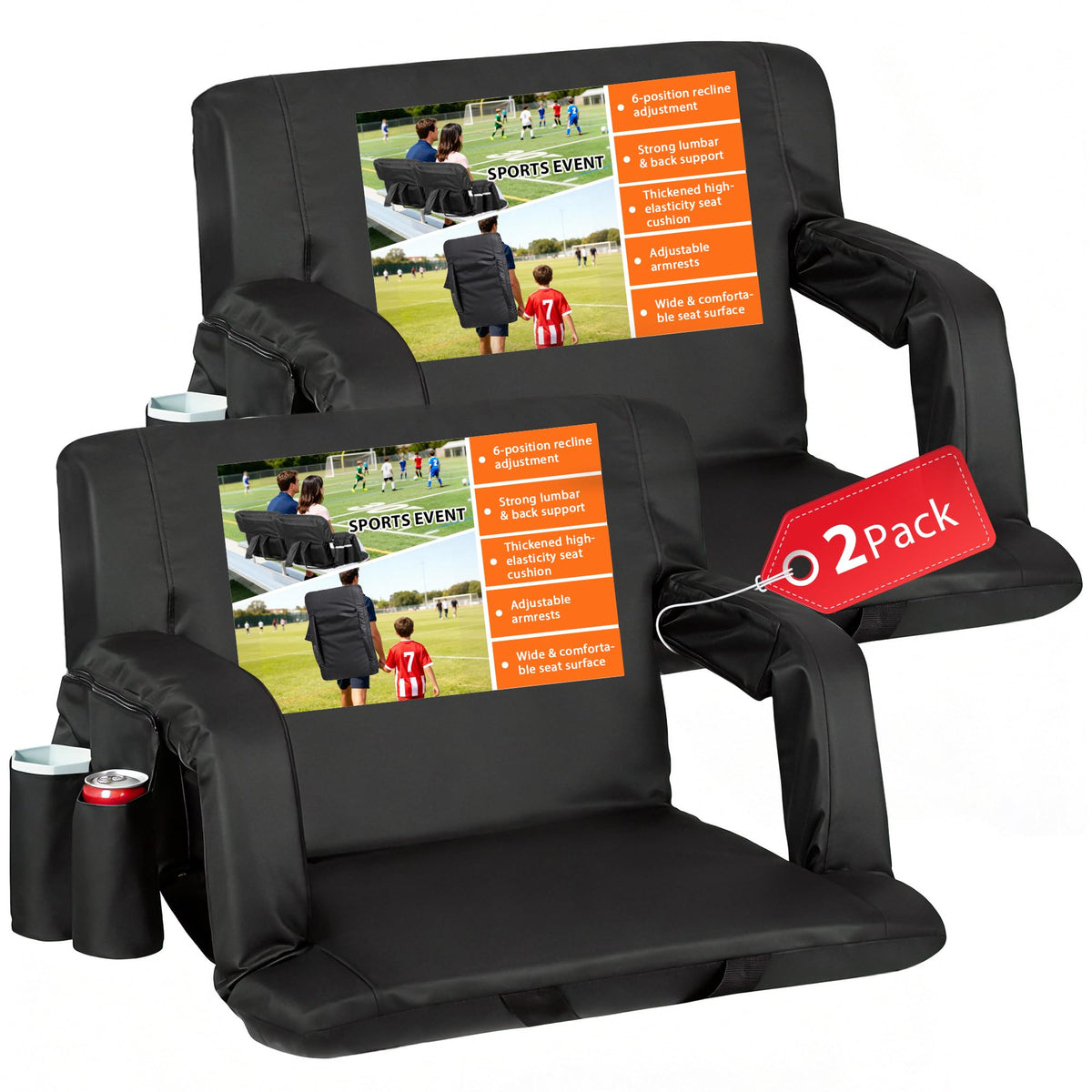 2 Pack Reclining Stadium Seat with Back Support G785980
