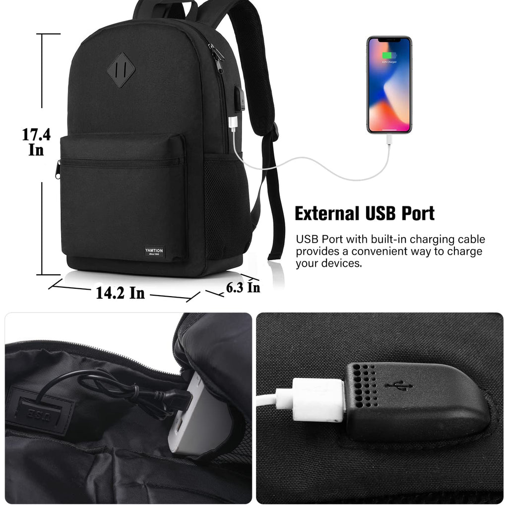 Black 15.6 Inch Laptop Backpack with USB Charger J15935