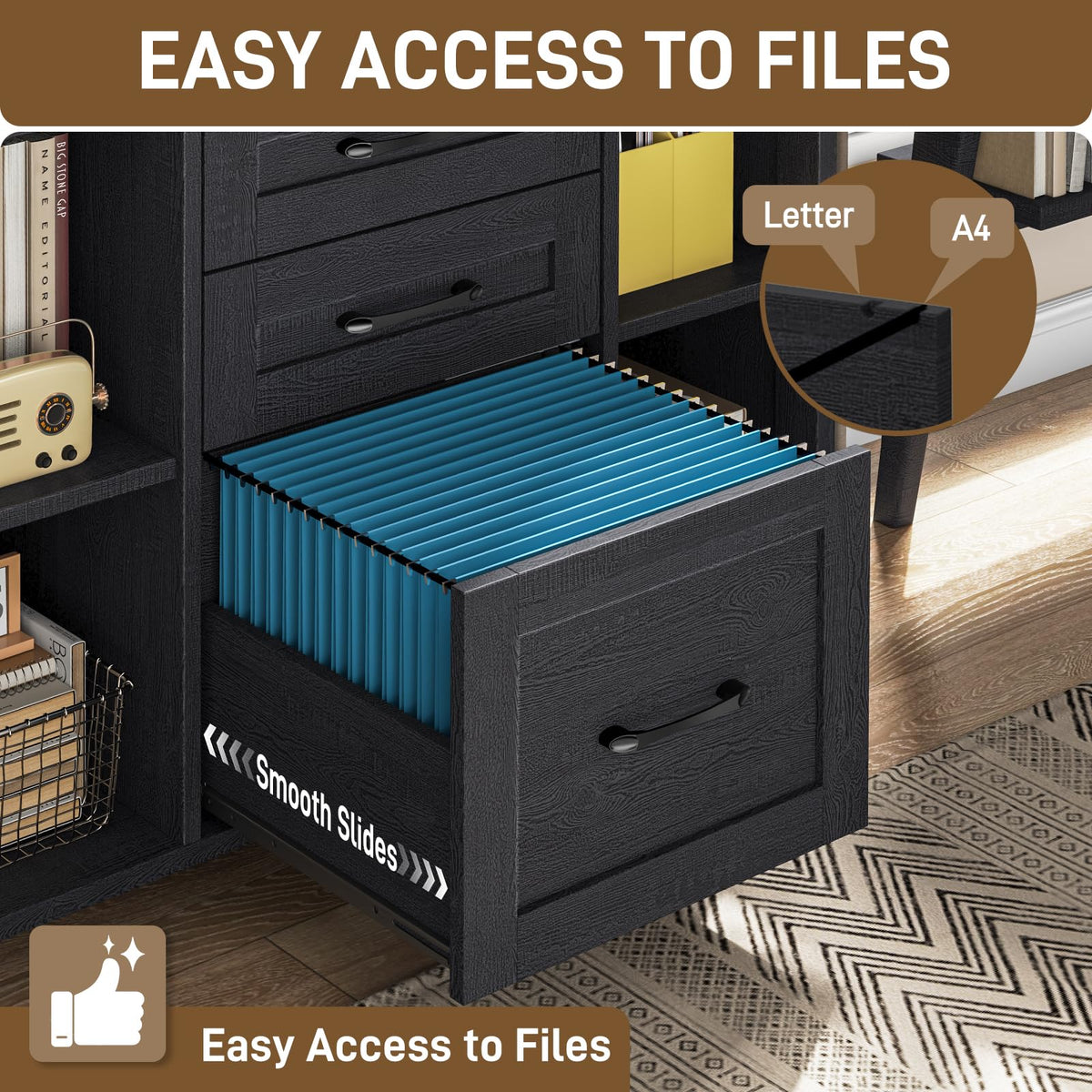 Black 3 Drawer Wood File Cabinet with Adjustable Shelves Z504253