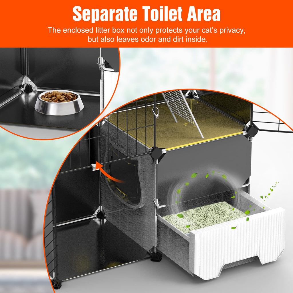3-Tier Cat Cage with Litter Box, Hammock & Ladders H419