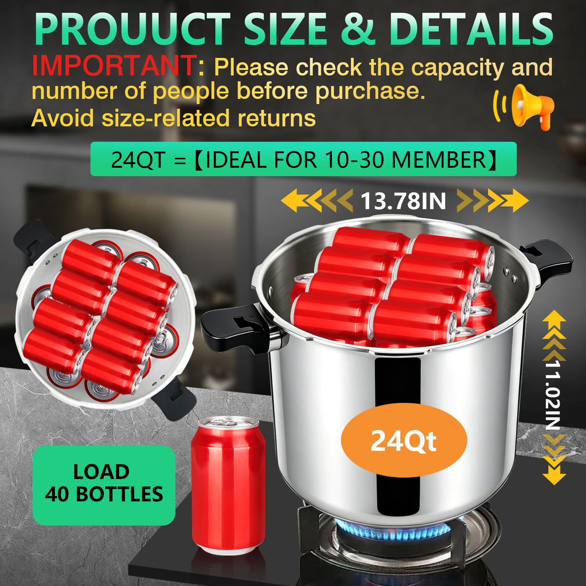 23-24QT Aluminum Pressure Cooker with Pressure Gauge I7047