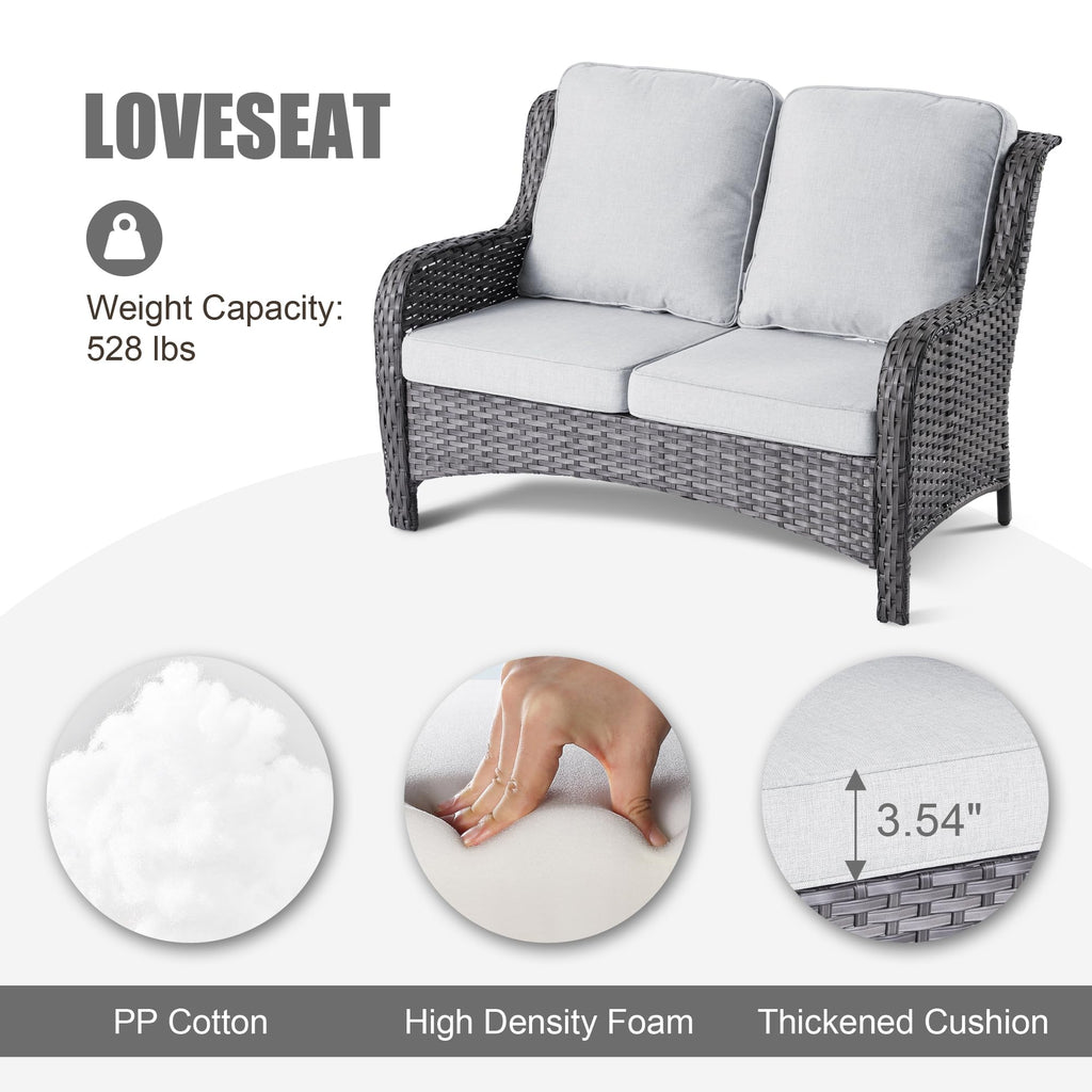 5 Piece Wicker Sofa Set with Fire Pit Table A5715