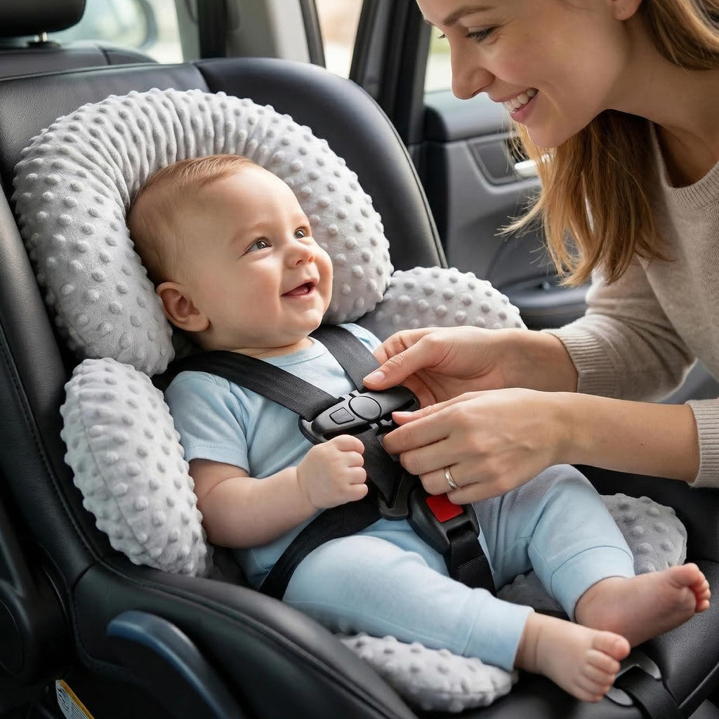 Infant Car Seat Head Neck Body Support, Ultra-Soft Minky Microfiber, 2-in-1 Reversible, Gray Q67539