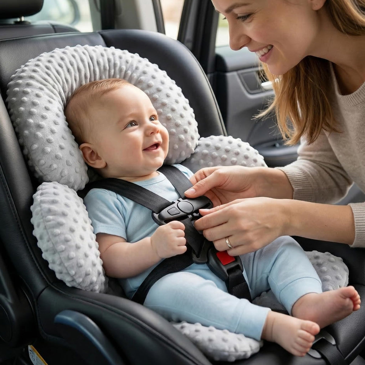 Infant Car Seat Head Neck Body Support, Ultra-Soft Minky Microfiber, 2-in-1 Reversible, Gray Q67539