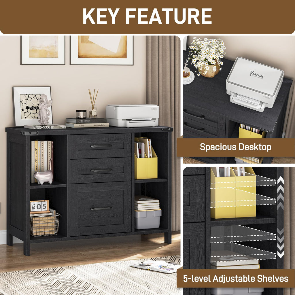 Black 3 Drawer Wood File Cabinet with Adjustable Shelves Z504253