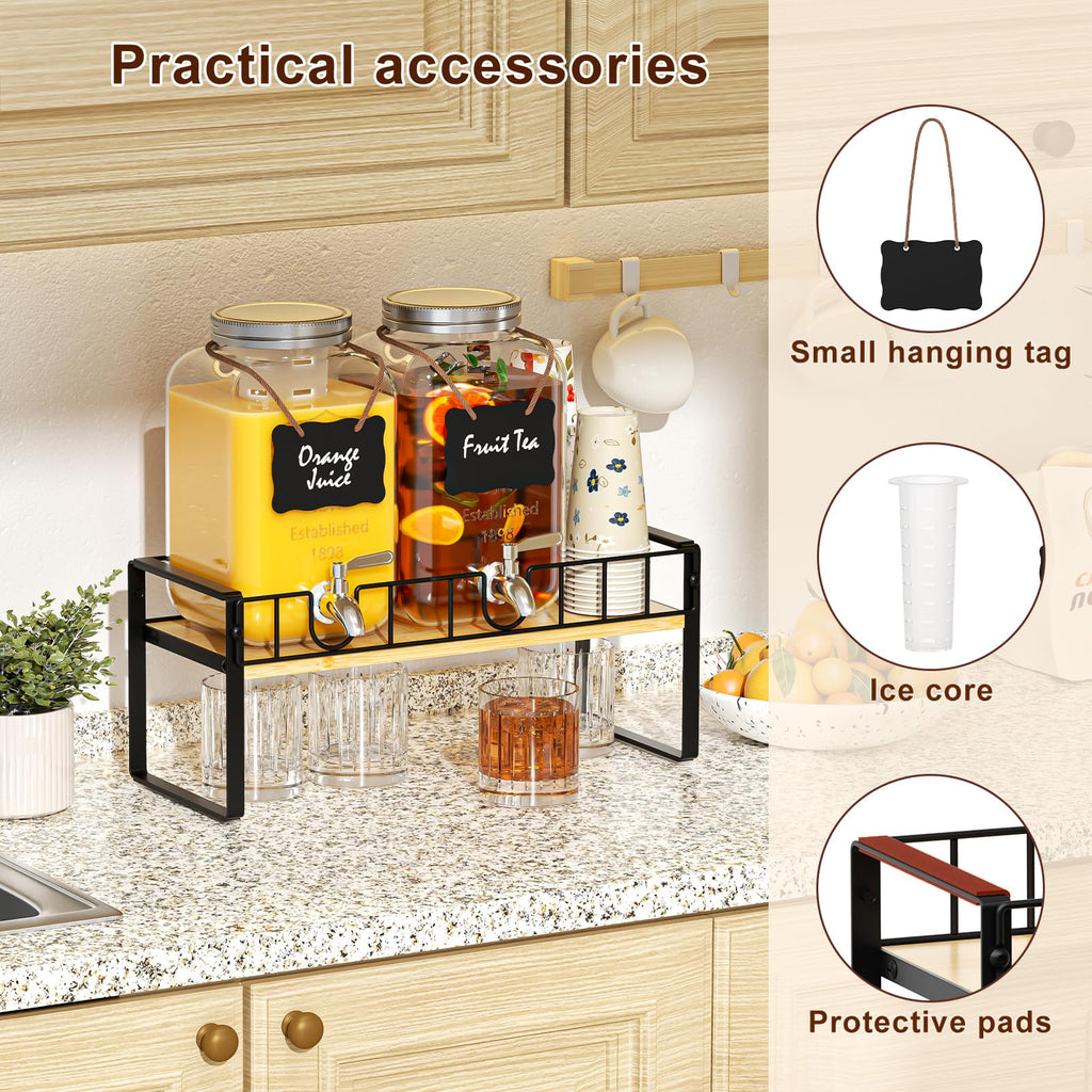 2 Pack 1 Gallon Glass Beverage Dispenser with Spigot and Ice Core Z33235