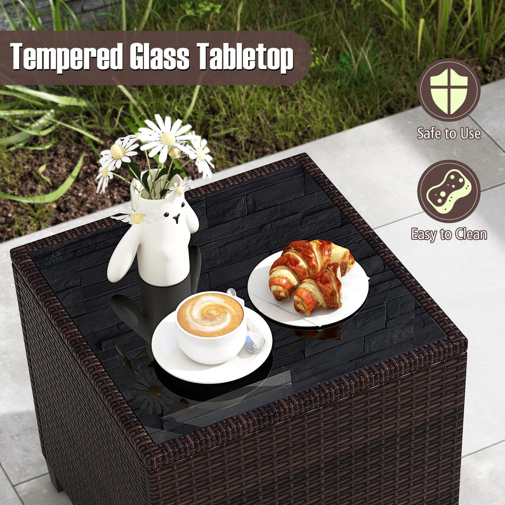 3 Pieces PE Rattan Wicker Outdoor Sofa Set with Cushion and Tempered Glass Tabletop W747