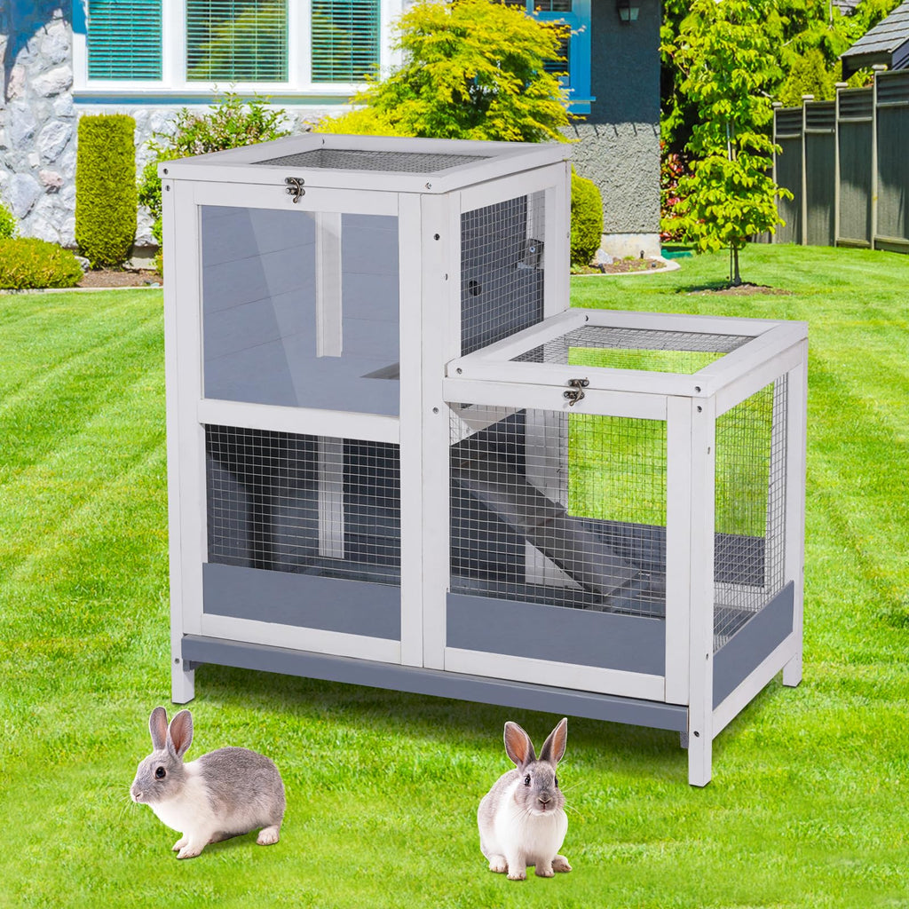2-Story Wooden Small Animal Cage with Removable Tray and Ramp Q206