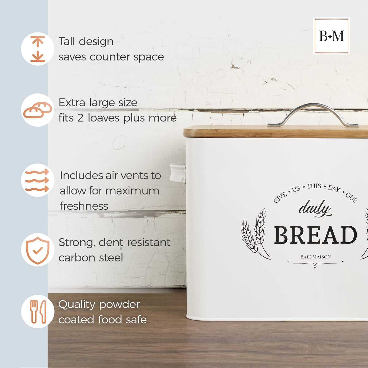 Extra Large White Farmhouse Bread Box with Canisters Set of 3 E879989