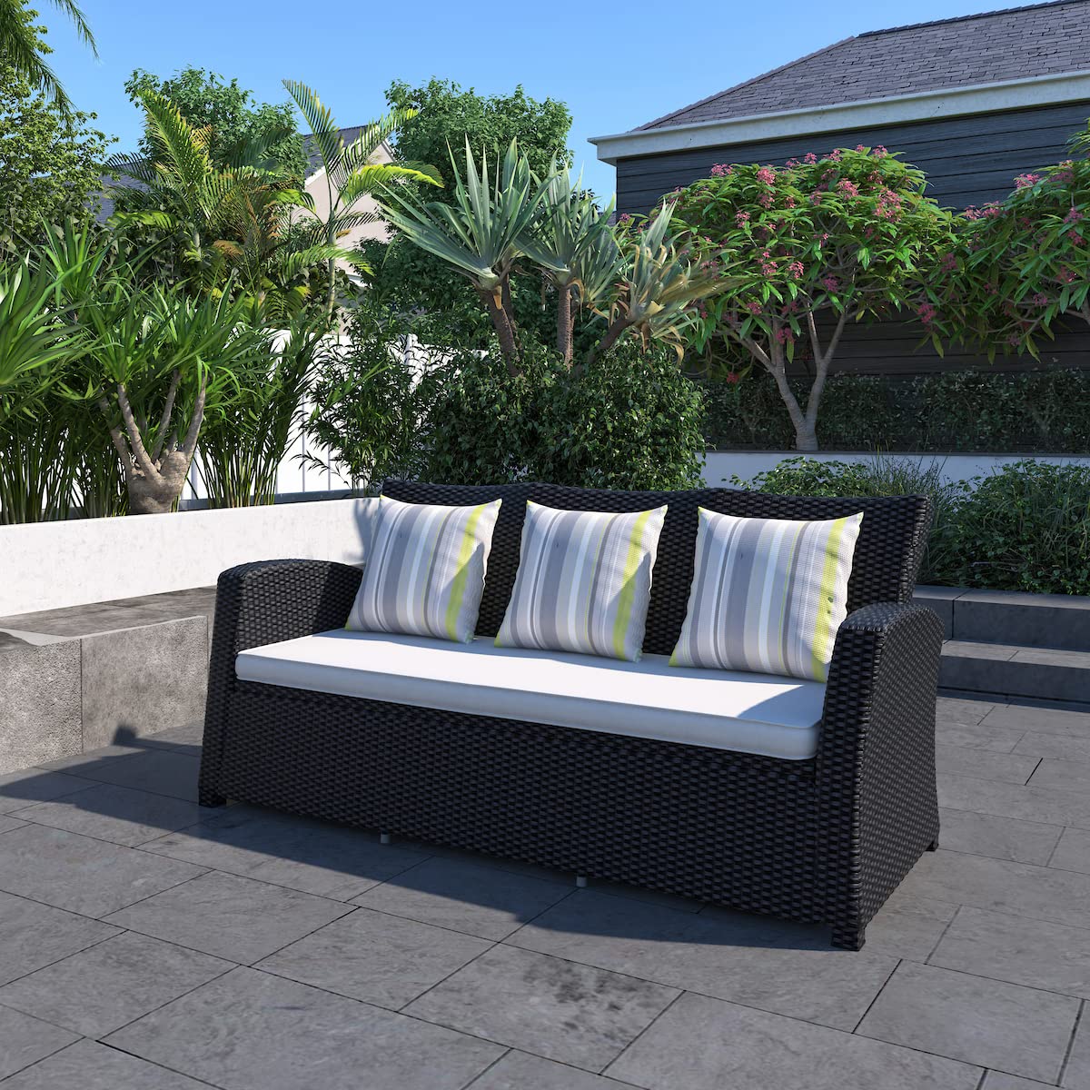 Light Grey Cushions Wicker 1-Piece Patio Sofa L743