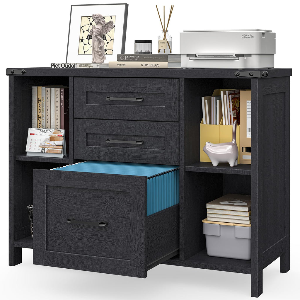 Black 3 Drawer Wood File Cabinet with Adjustable Shelves Z504253
