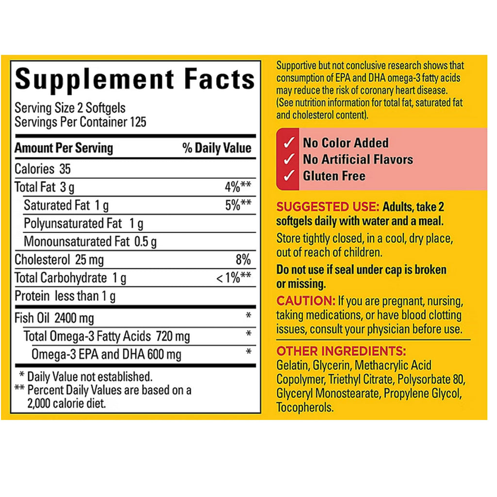 Fish Oil 1200 Mg 360 mg Omega-3 250 Liquid Softgels O914195