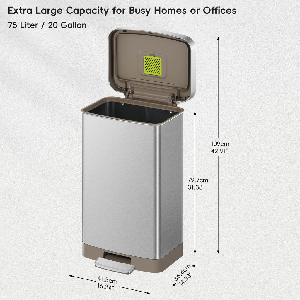 Matte Stainless 75 Liter 20 Gallon Step Trash Can E6510