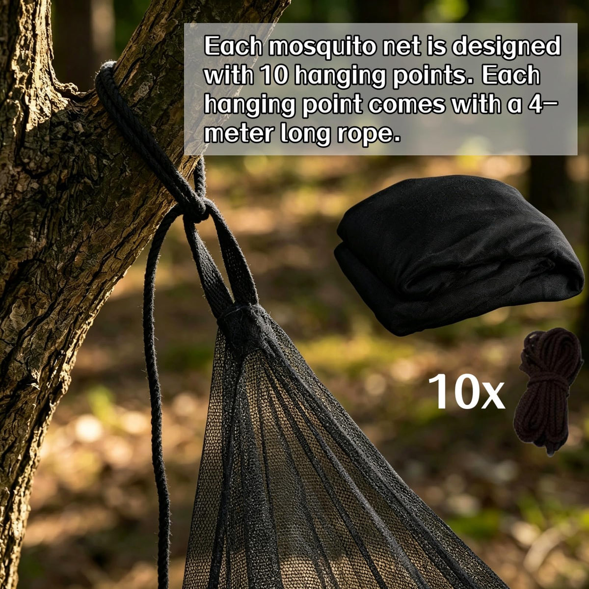 10x10ft Camping Mosquito Net with Hanging Ropes U71959