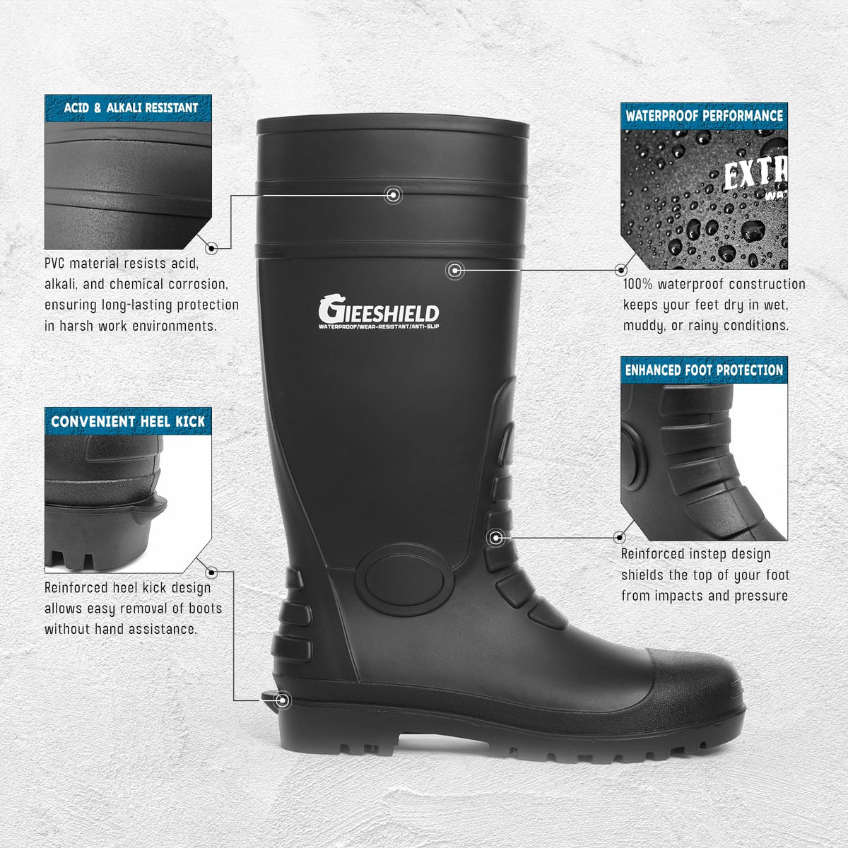 PVC Waterproof Slip-Resistant Rubber Tall Knee Boots T86384