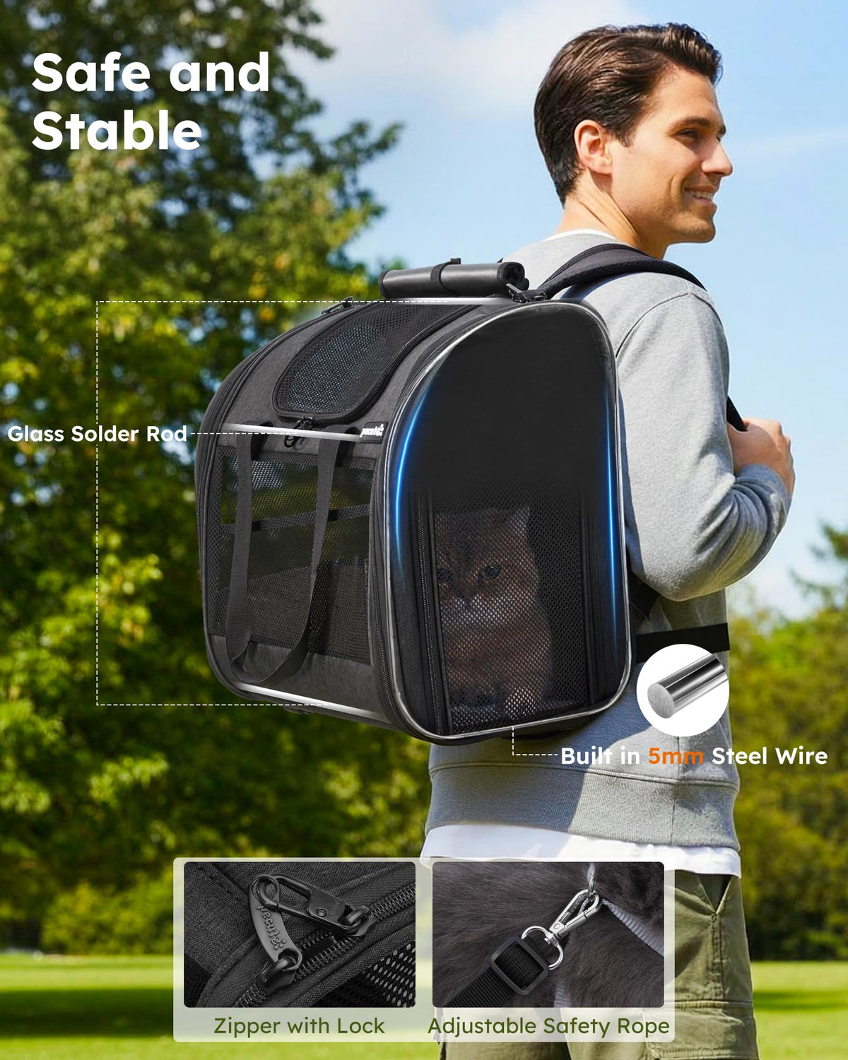 Dark Grey Cat Backpack with Breathable Mesh S246710