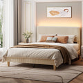 Queen Bed Frame with Headboard LED Lighting, Upholstered, Beige I4982