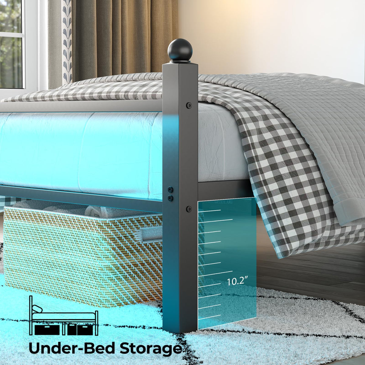 Black Twin Bed Frame with LED Lights and Charging Station E1038