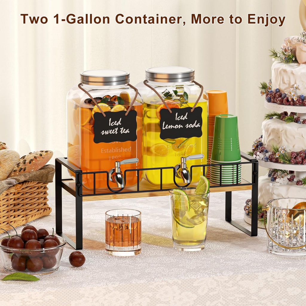2 Pack 1 Gallon Glass Beverage Dispenser with Spigot and Ice Core Z33235