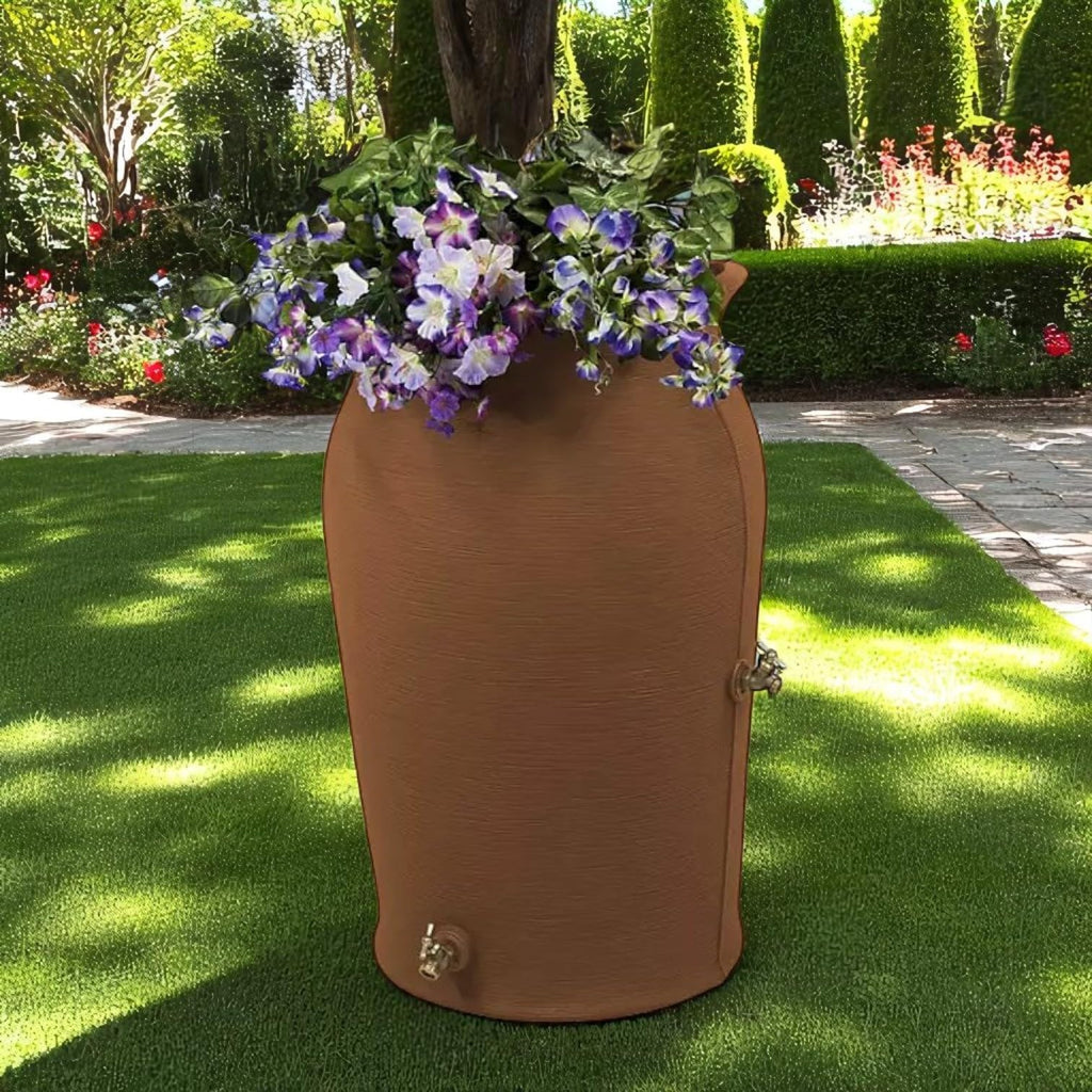 50 Gallon Brown Resin Rain Barrel with Planter Top O16425