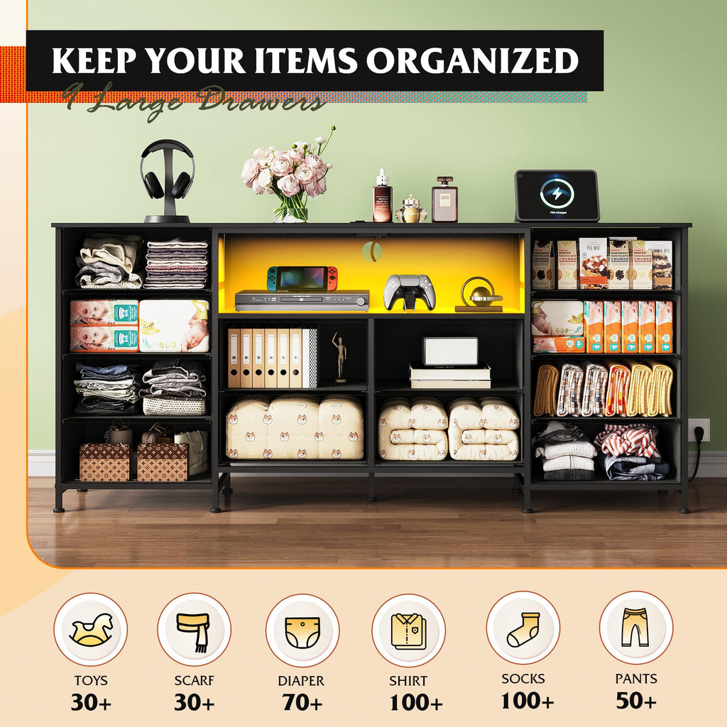 Black 12 Drawer LED Dresser TV Stand N686