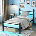 Black Twin Bed Frame with LED Lights and Charging Station E1038