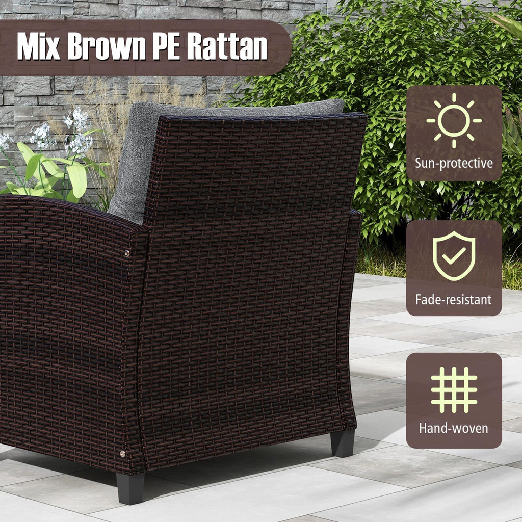 3 Pieces PE Rattan Wicker Outdoor Sofa Set with Cushion and Tempered Glass Tabletop W747