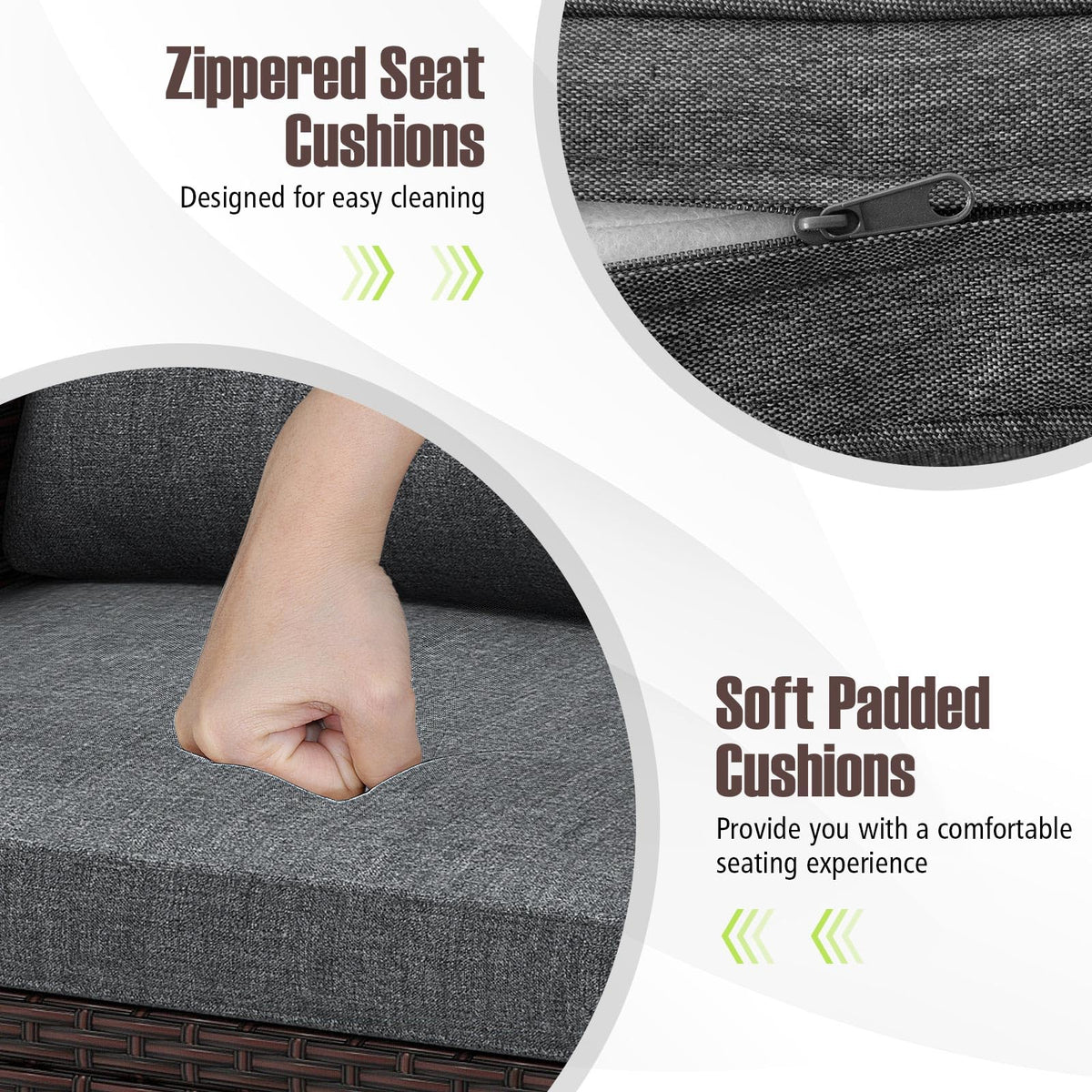3 Pieces PE Rattan Wicker Outdoor Sofa Set with Cushion and Tempered Glass Tabletop W747
