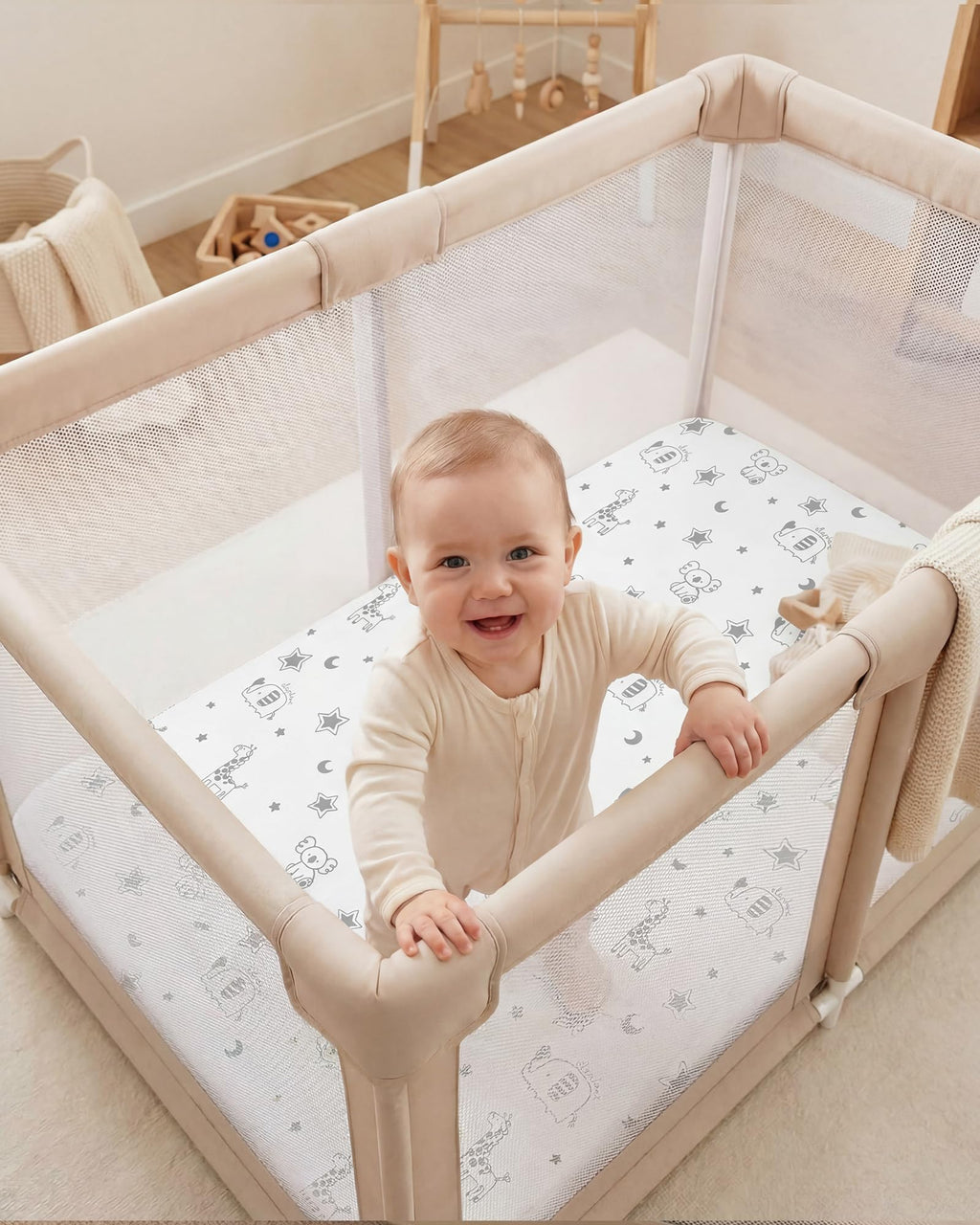 Baby Pack and Play Sheets Fitted 38x26 White Dark Gray U2073