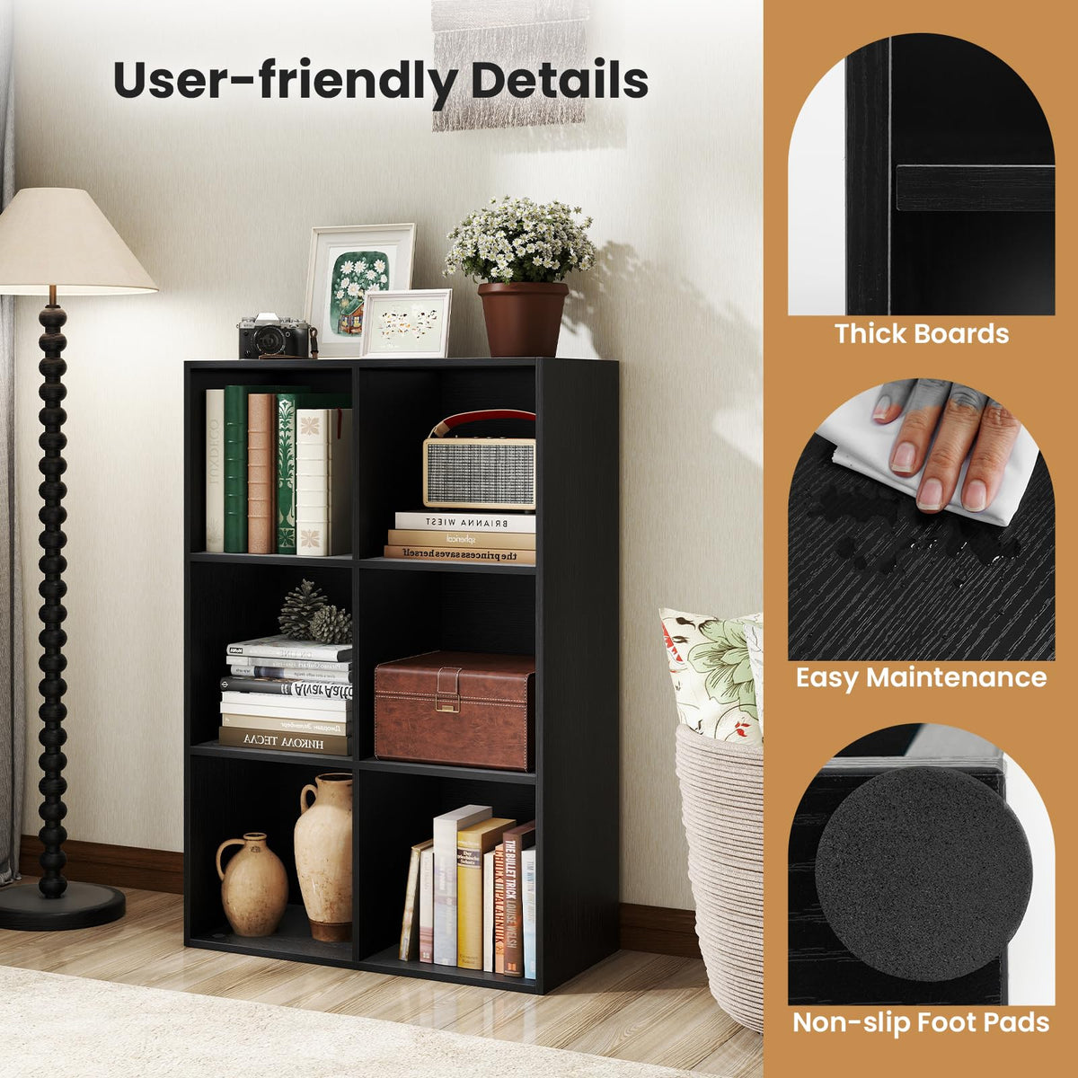 Black 6-Cube 3-Tier Bookcase P4270