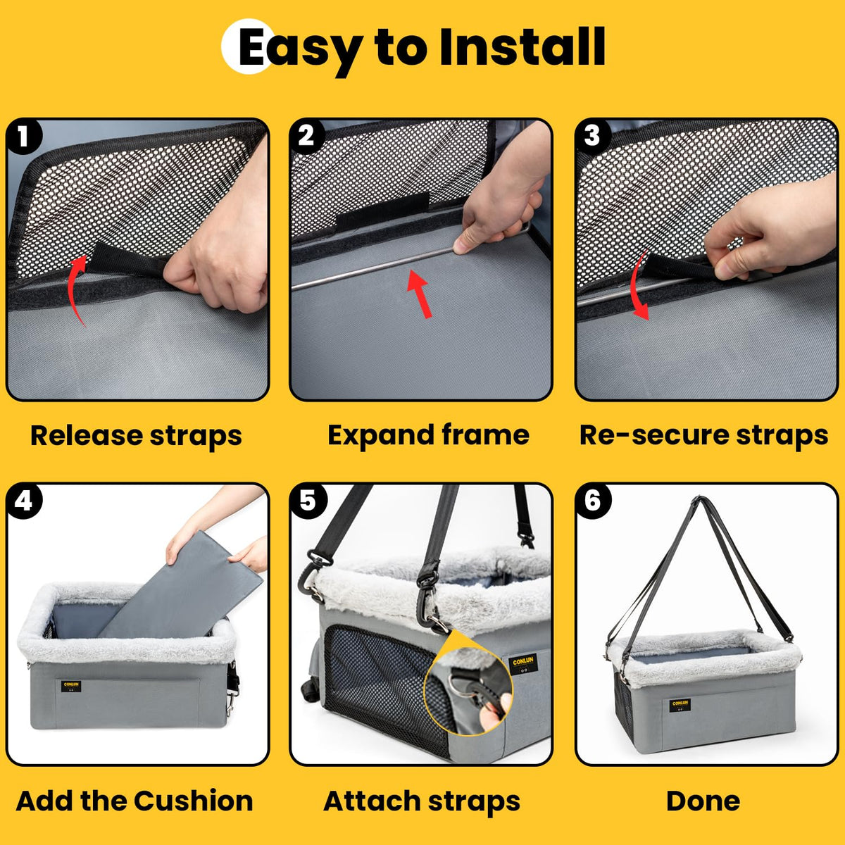 Dog Car Seat Booster Steel Frame Grey F232401
