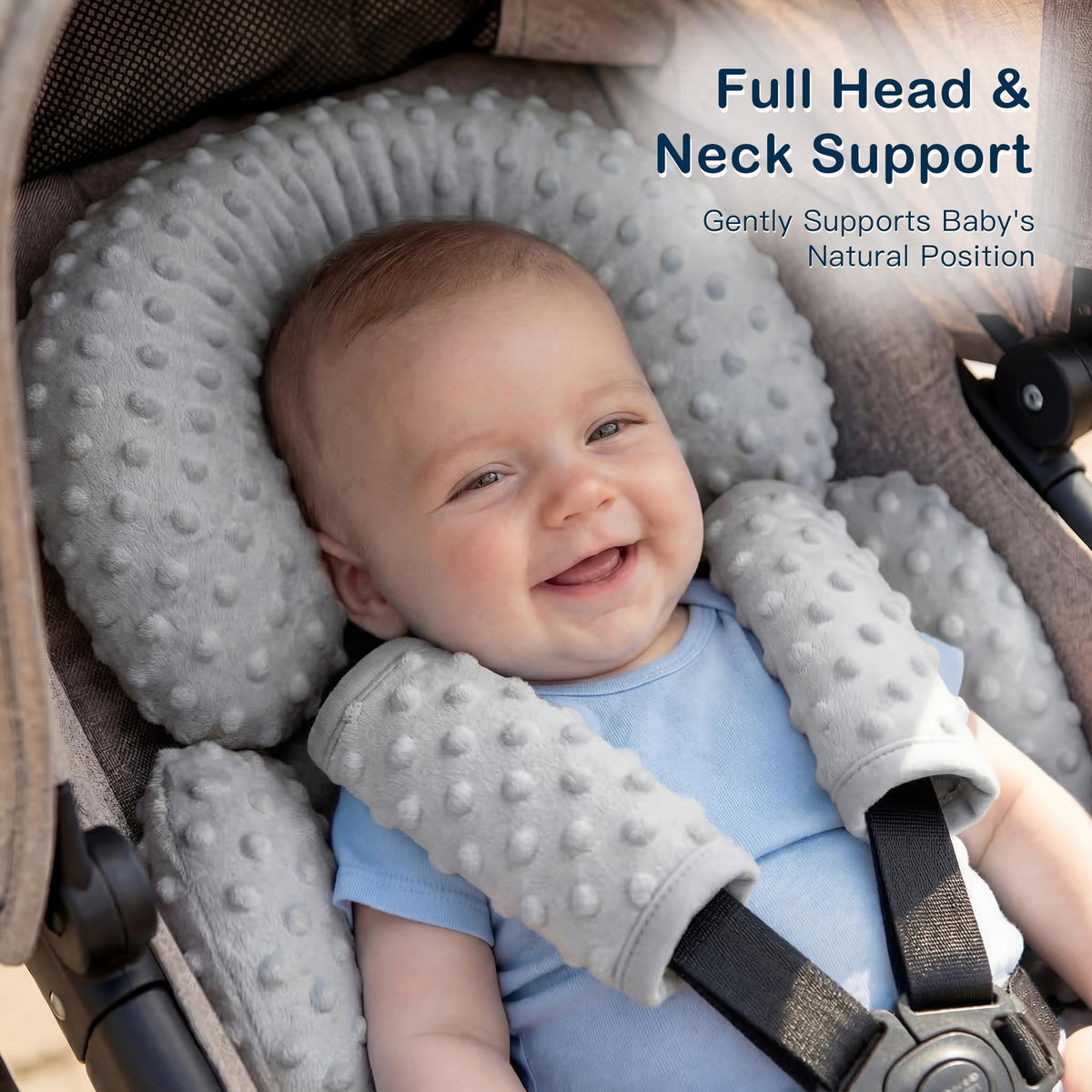 Infant Car Seat Head Neck Body Support, Ultra-Soft Minky Microfiber, 2-in-1 Reversible, Gray Q67539