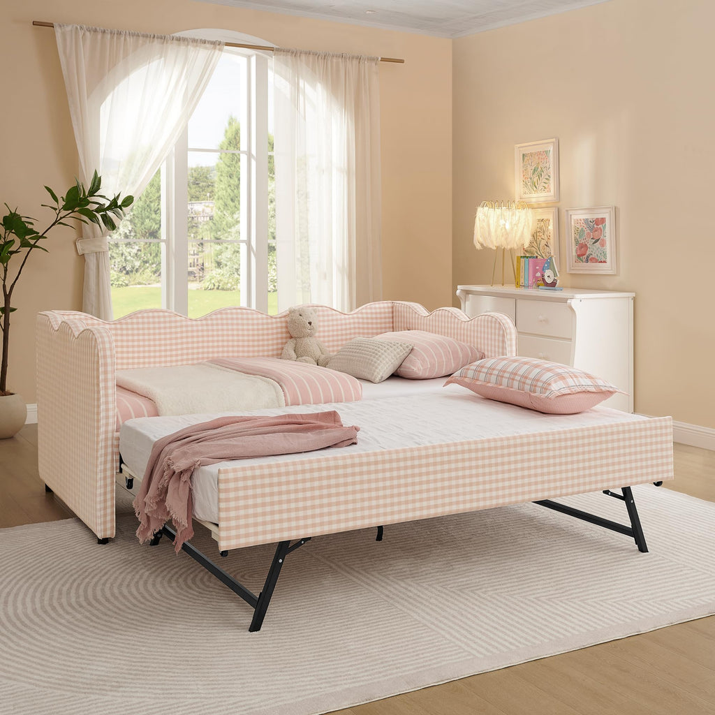 Pink Twin Size Gingham Daybed with Trundle A570