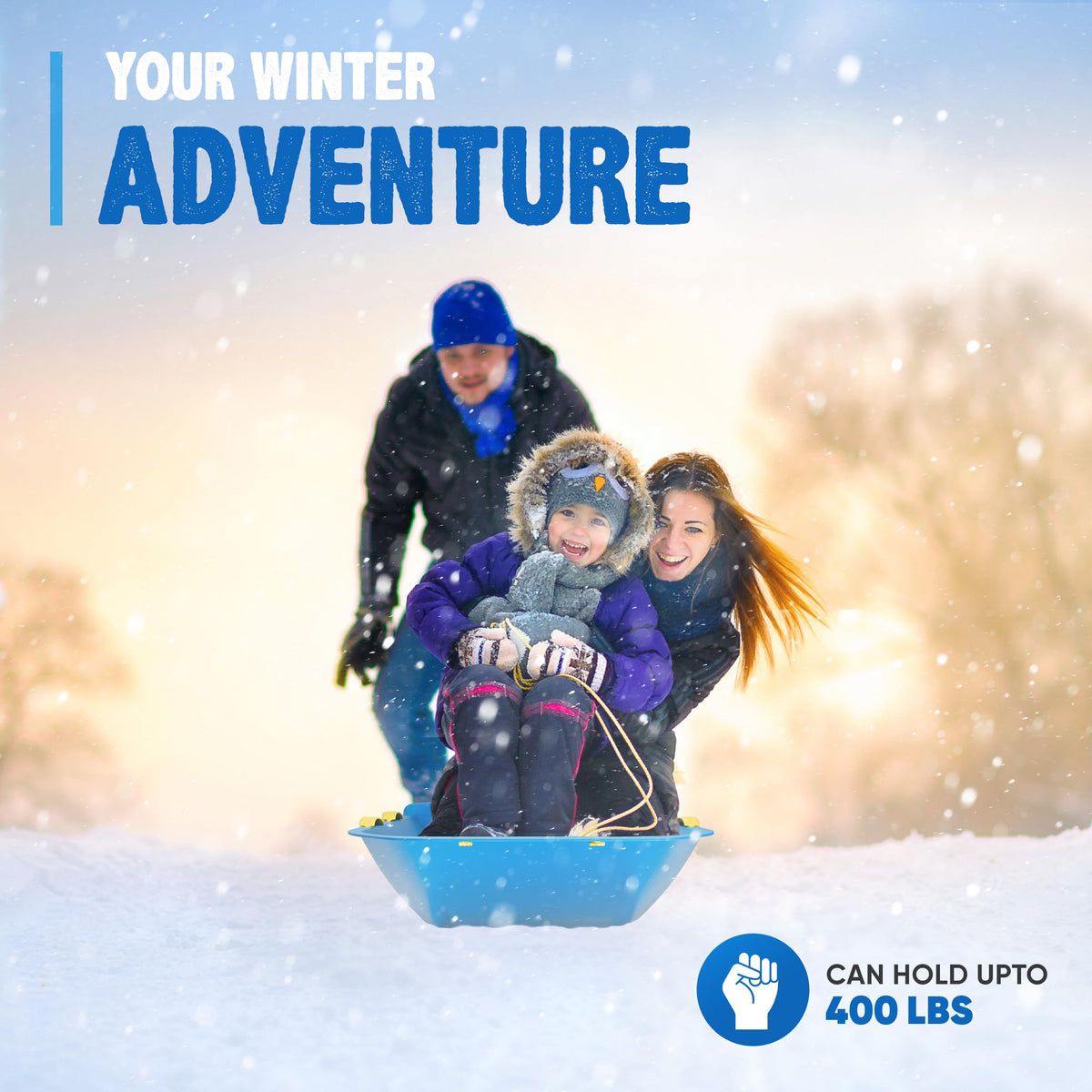47.5" High-Density Plastic Toboggan Sled with Handles and Pull Rope G29780