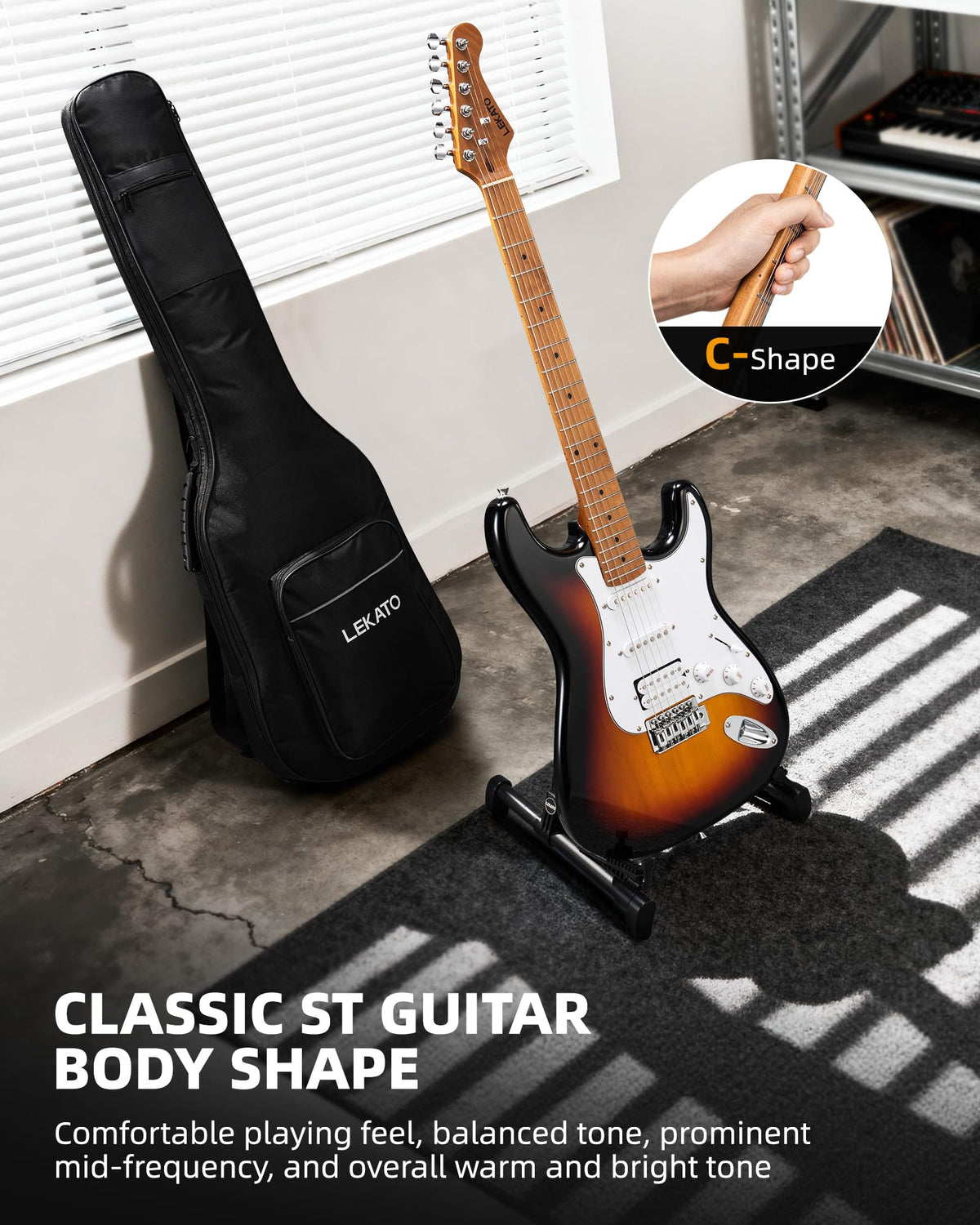 39 Inch HSS Electric Guitar Kit with 5W Mini Amp and Bag D9450
