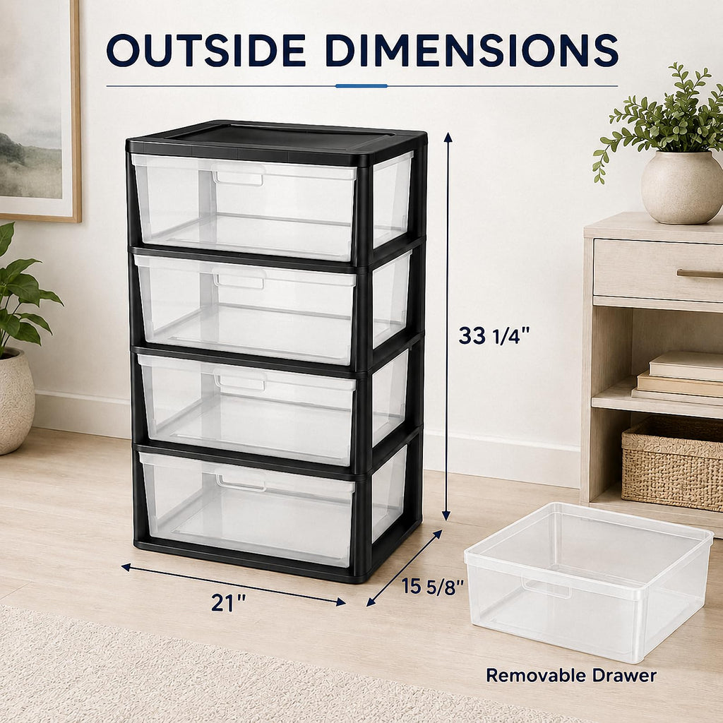 Wide 4 Drawer Plastic Storage Tower Organizer S946