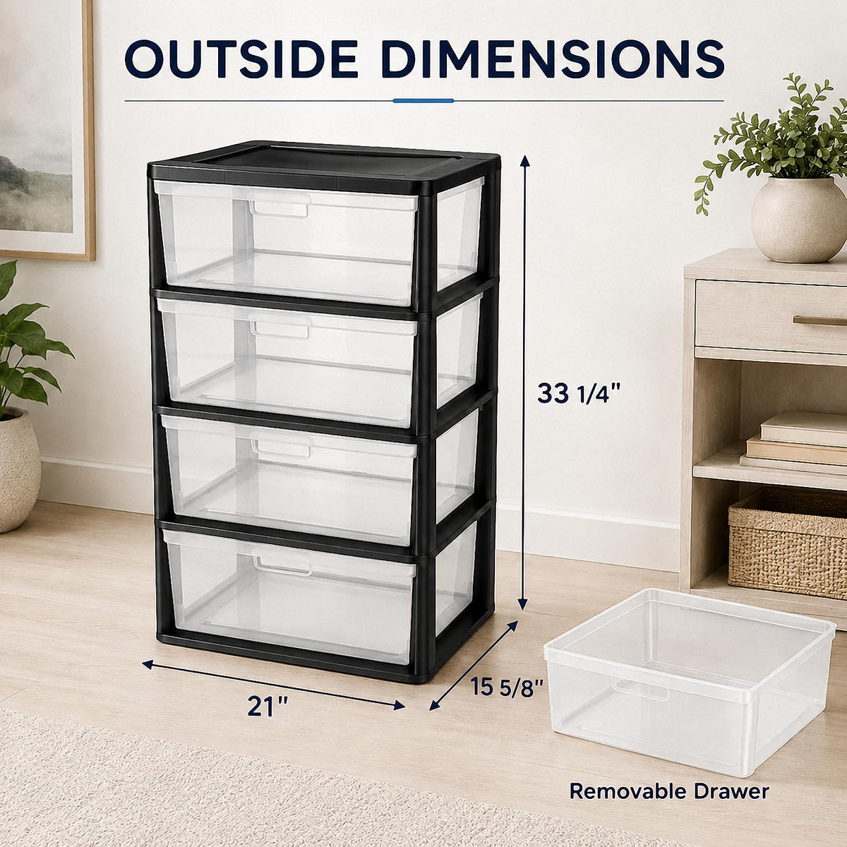 Wide 4 Drawer Plastic Storage Tower Organizer S946