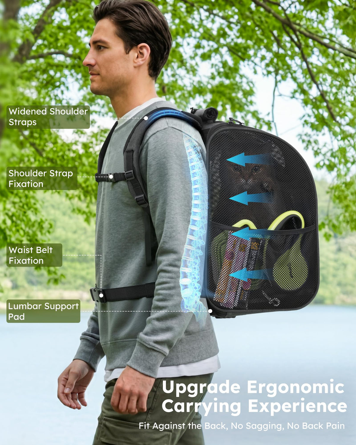 Dark Grey Cat Backpack with Breathable Mesh S246710