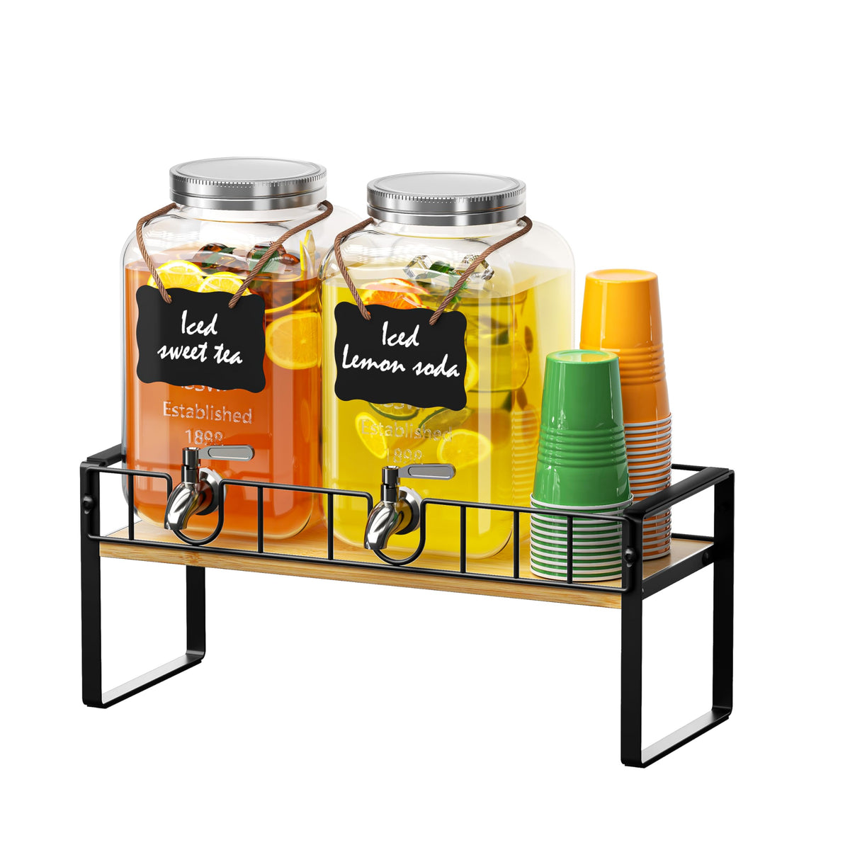 2 Pack 1 Gallon Glass Beverage Dispenser with Spigot and Ice Core Z33235