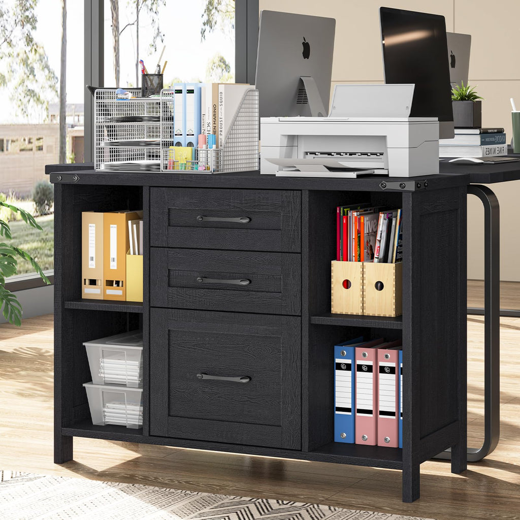 Black 3 Drawer Wood File Cabinet with Adjustable Shelves Z504253