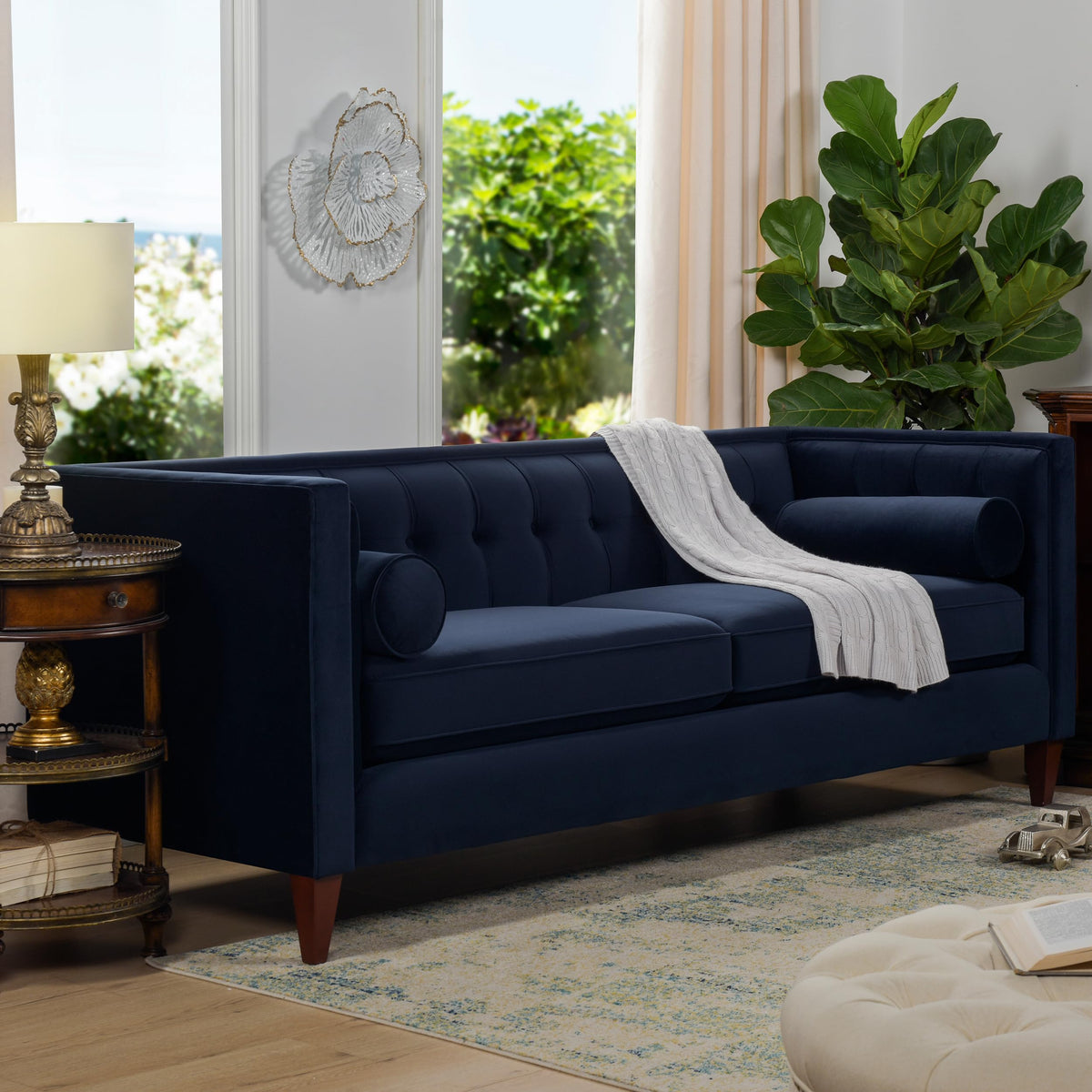 Dark Navy Blue Performance Velvet Tufted Sofa U412