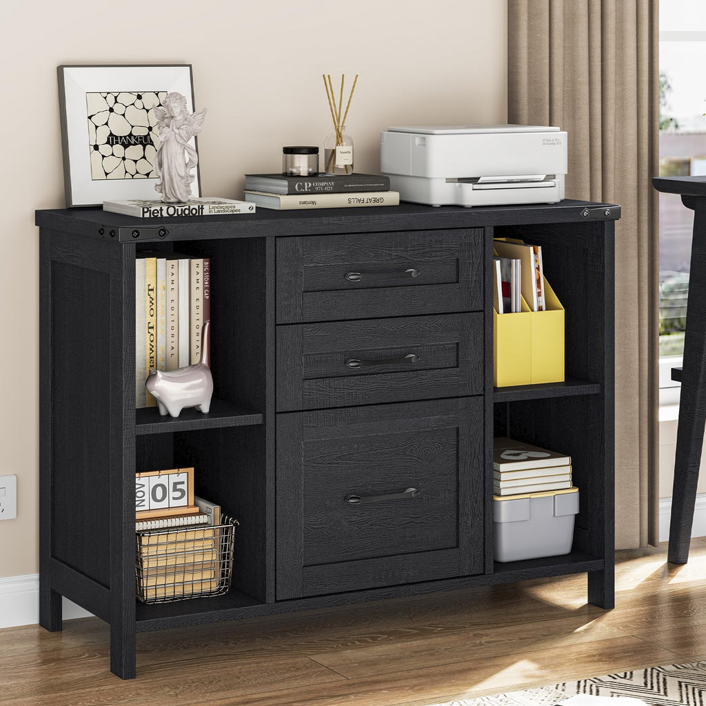 Black 3 Drawer Wood File Cabinet with Adjustable Shelves Z504253