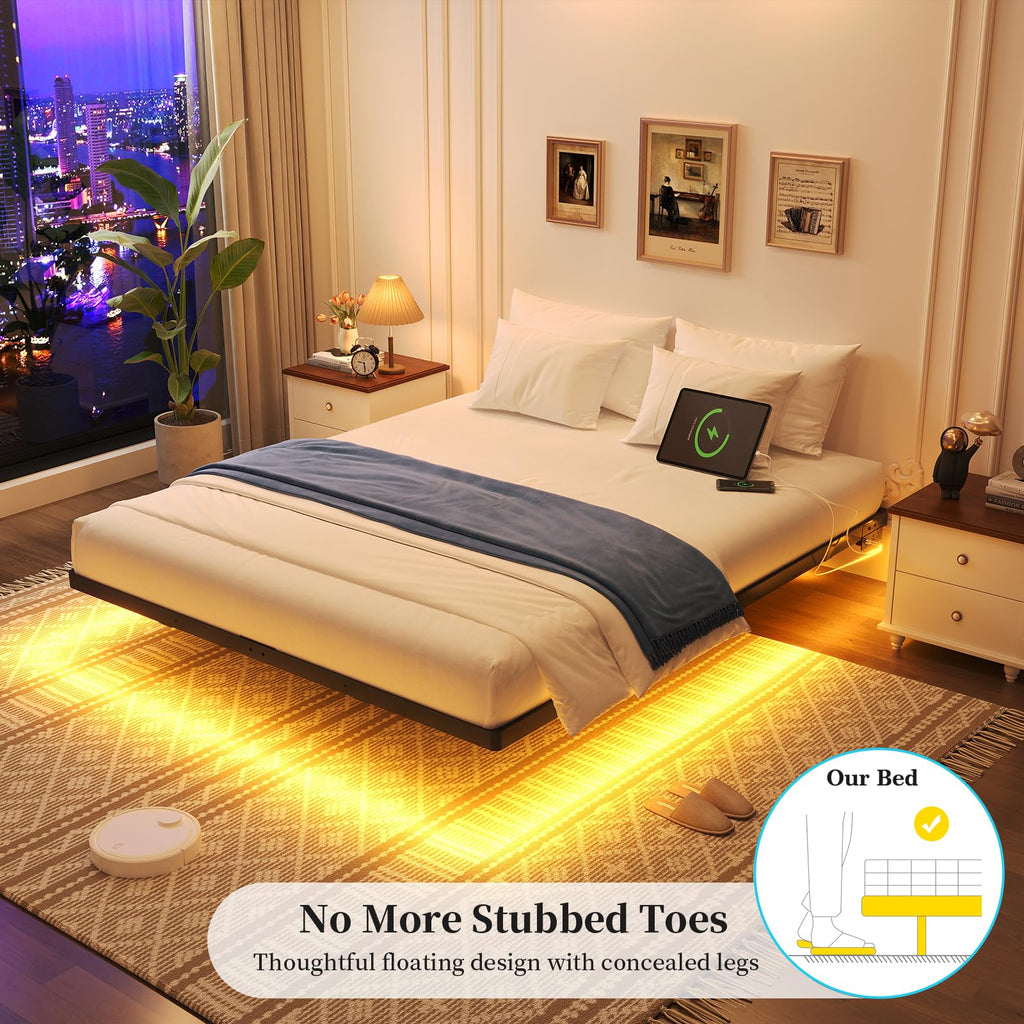 Full Size Metal Floating Bed Frame with LED Lights K942