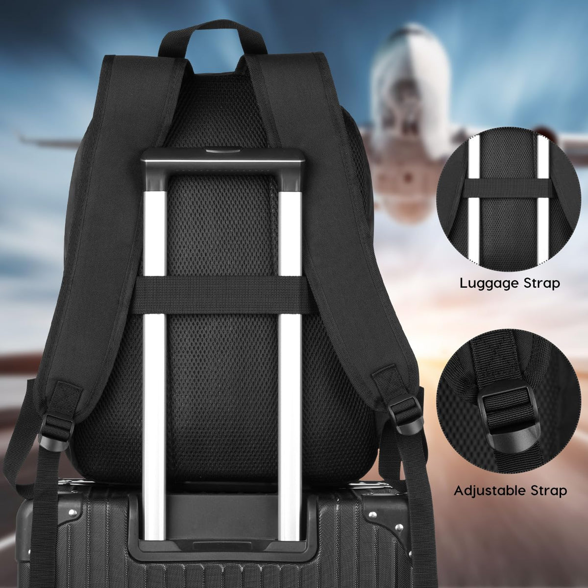 Black 15.6 Inch Laptop Backpack with USB Charger J15935