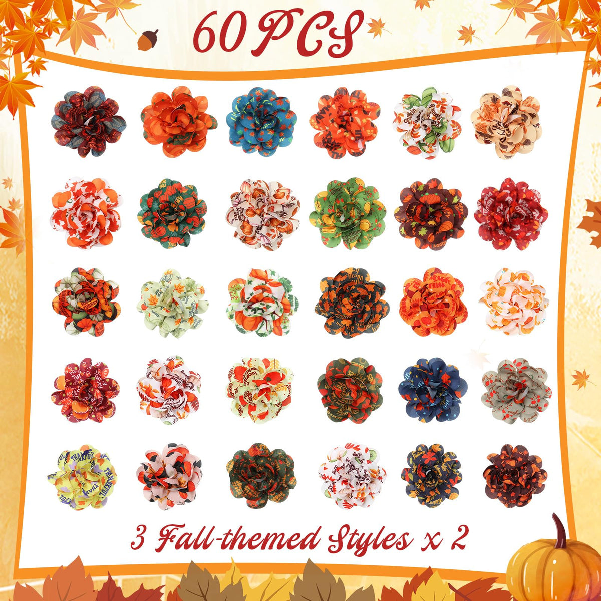 60 Pcs Fall Pet Bow J367899