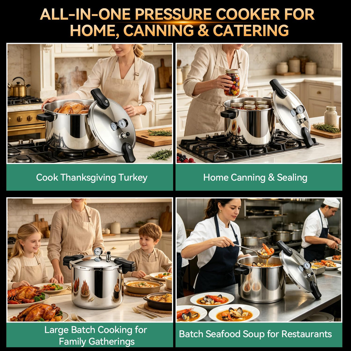 23-24QT Aluminum Pressure Cooker with Pressure Gauge I7047