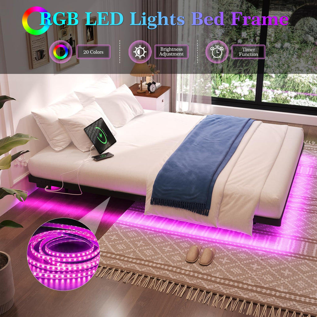 Full Size Metal Floating Bed Frame with LED Lights K942
